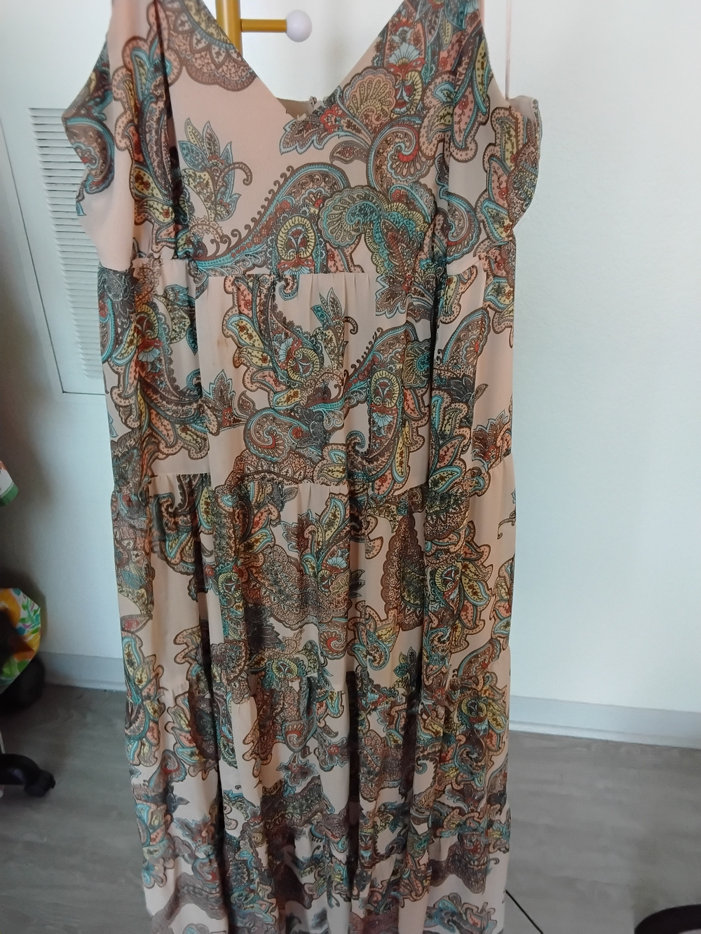 Express Beige Paisley Maxi Dress with Teal & Brown Accents